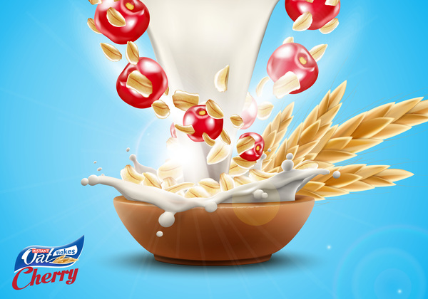 splash poster oat milk Flakes cherry advertising 