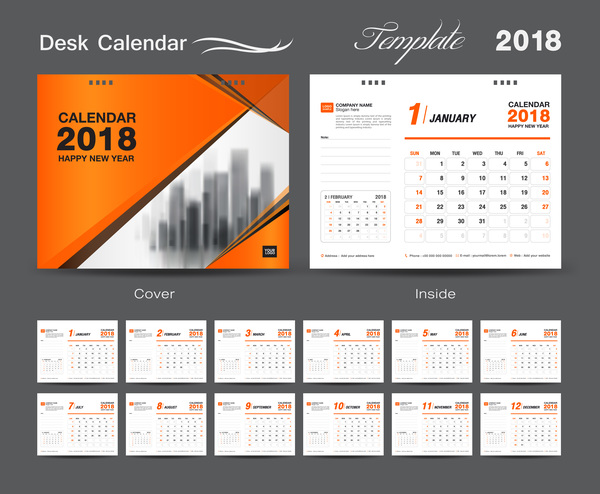 year orange for desk cover calendar 2018 