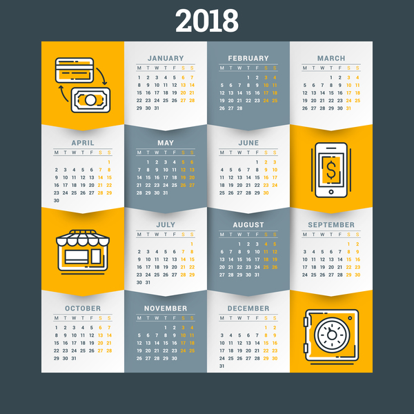 orange gray calendar 2018 