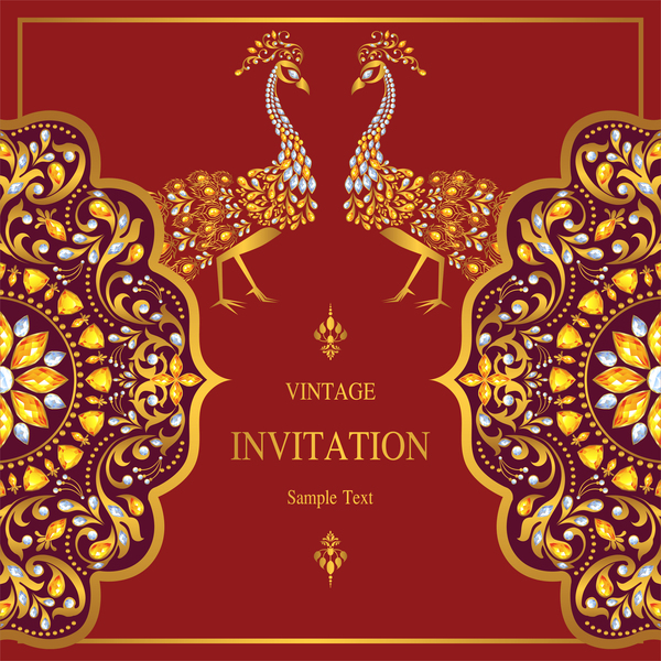vintage peacock luxury invitation card 