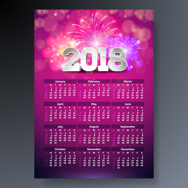 pink calendar 2018 
