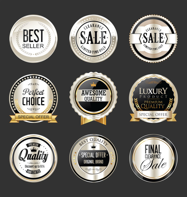 silver Retro font premium luxury labels black badges 