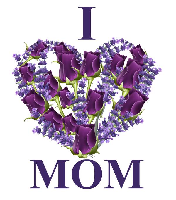 purple Mother's heart flower day card 