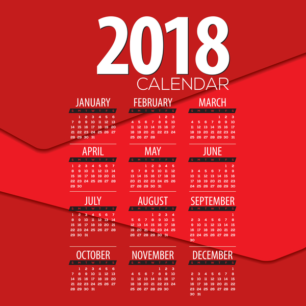 red calendar 2018 