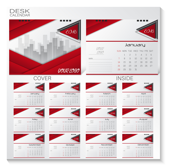 red page inside desk cover calender 2018 