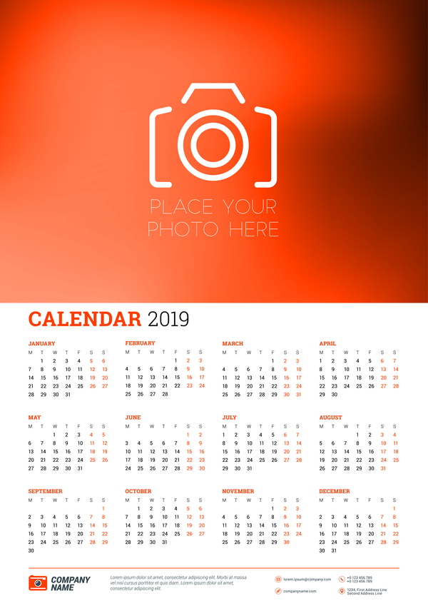 styles red photo calendar 2018 