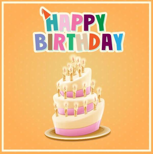 Retro font cartoon card cake birthday 