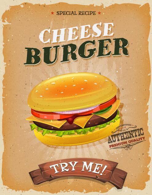 Retro font poster cheese burger 