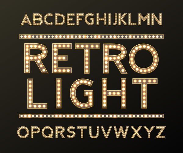 Retro font lights alphabets 