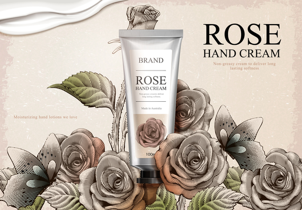 rose Retro font poster hand cream 
