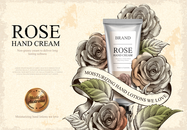 rose Retro font poster hand cream 