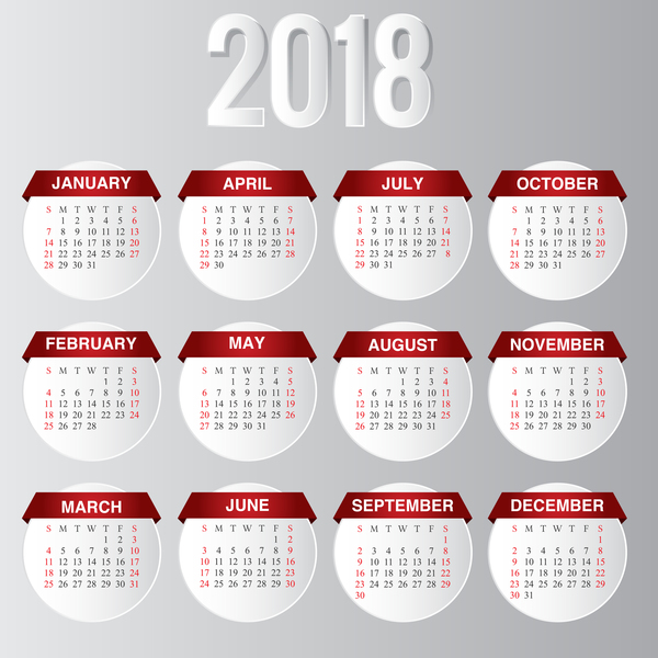 round card calendar 2018 