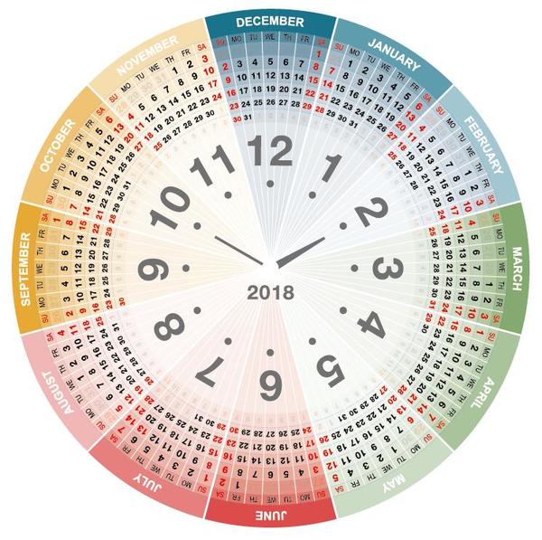 round color calendar 2018 