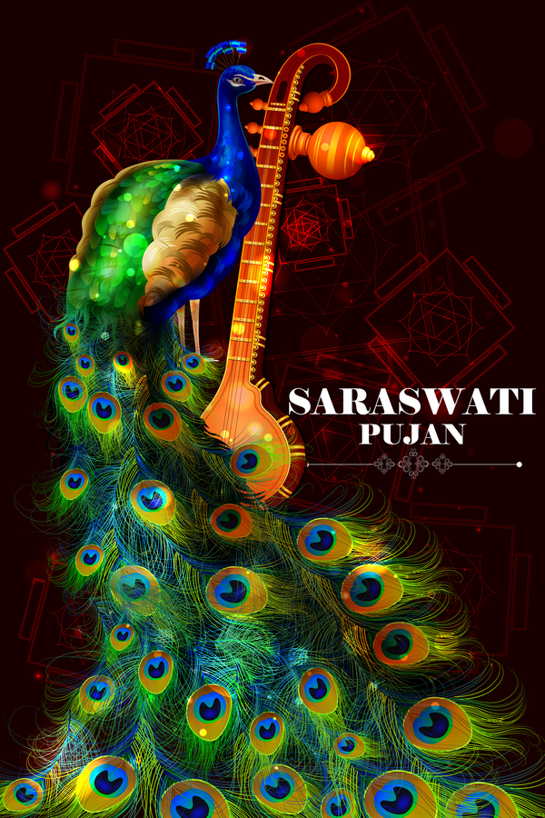 saraswati pujan poster peacock festival 