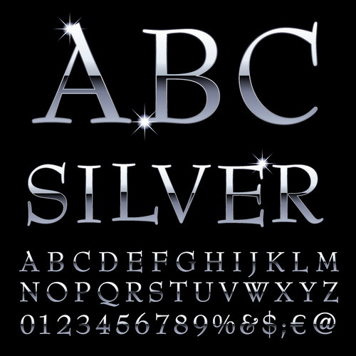 silver shiny numbers alphabet 