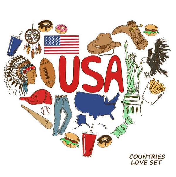 USA shape heart elements country  