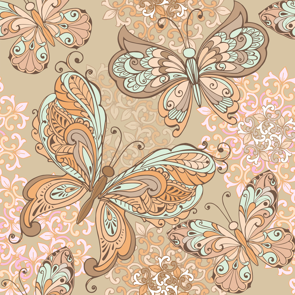 vintage seamless pattern pastel decorative colors butterflies 
