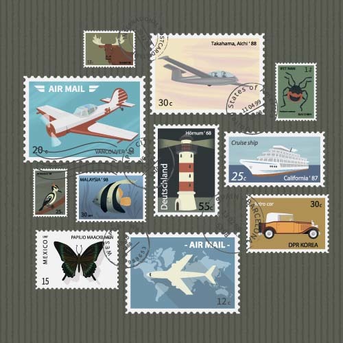 vintage stamps Retro font postage 