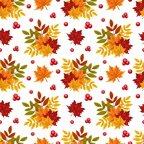 seamless pattern leaves fruit autumn 