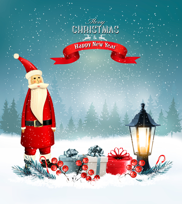 santa merry lantern greeting Claus christmas card 