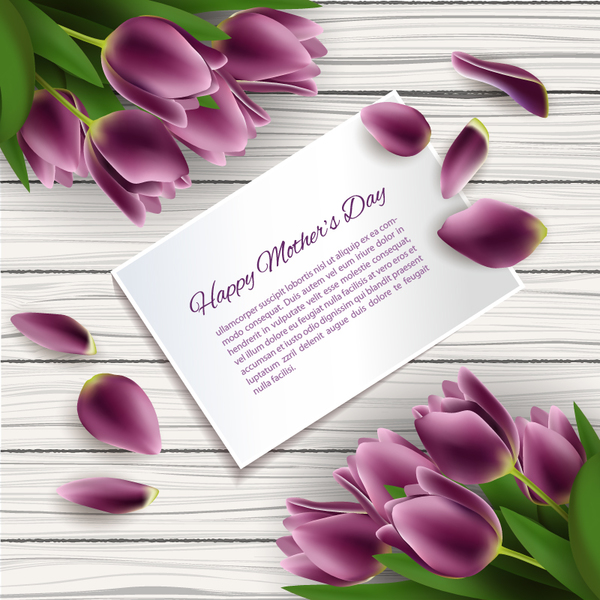 wooden purple Mother's flower day card 