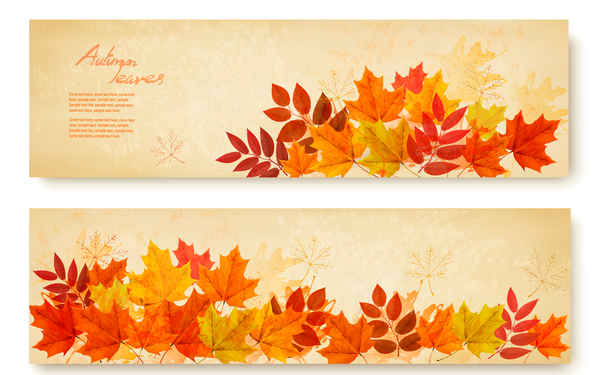 two Retro font leaves banners autumn 