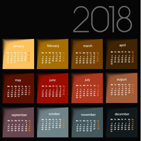 、黒の 2018 年、カレンダー 