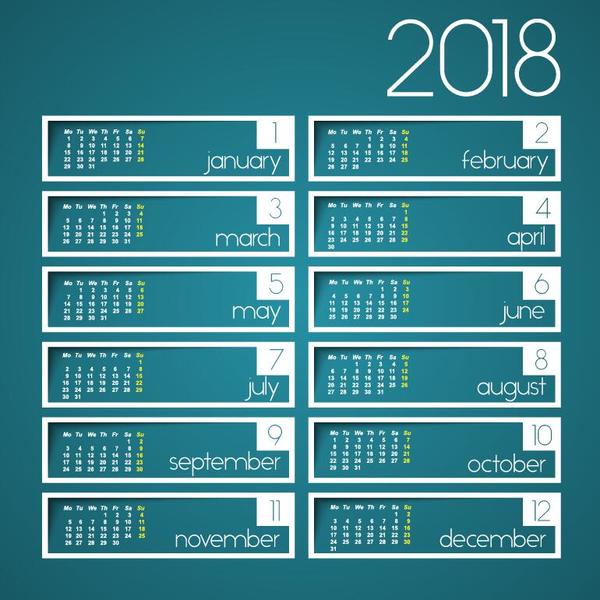、2018 年に青、カレンダー 