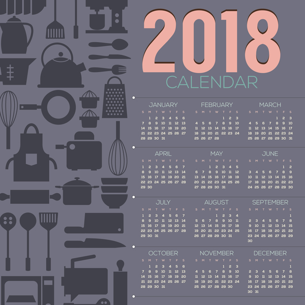 ustensiles de cuisine calendrier 2018  