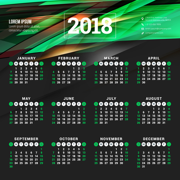 verde calendar astratto 2018  