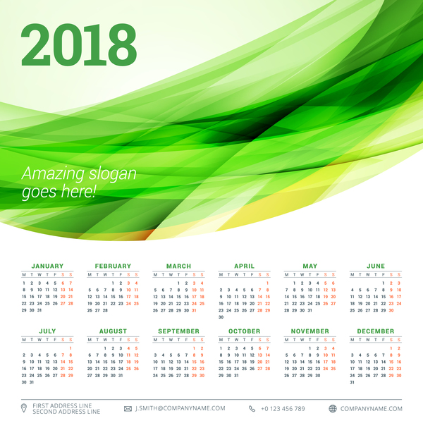 verde calendar astratto 2018  
