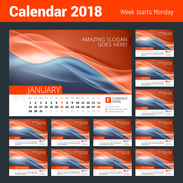 rosso calendar abstract 2018 