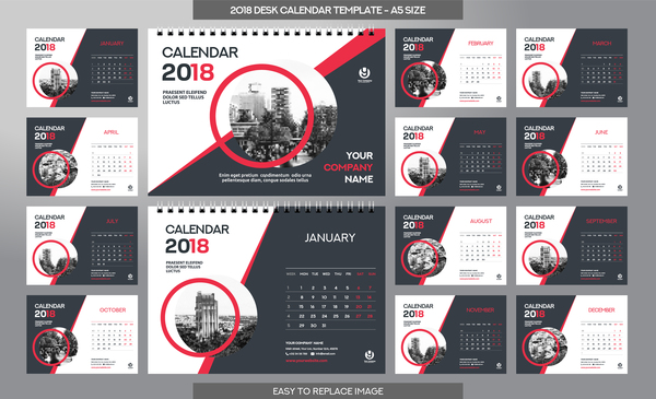 、2018 年カレンダー、デスク 
