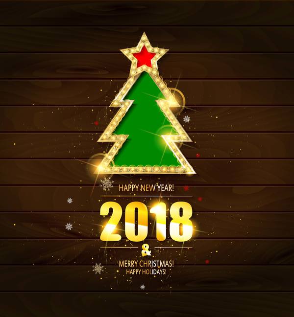 、2018 年にクリスマス、ゴールデン、新しい、木、年 