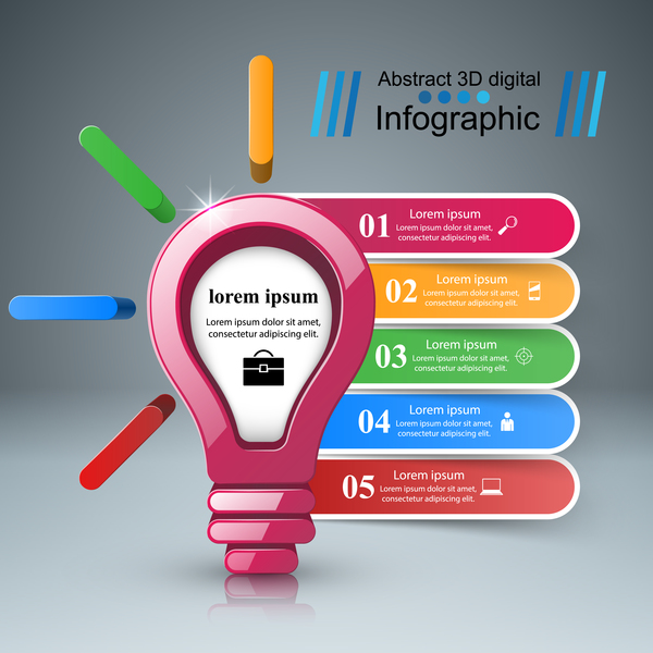 Infografik Glühbirne fünf Farbe 