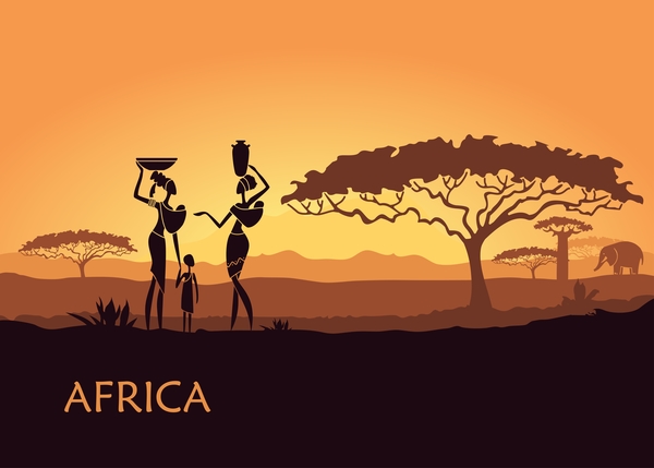 Sonnenuntergang Landschaft Frauen Afrika 