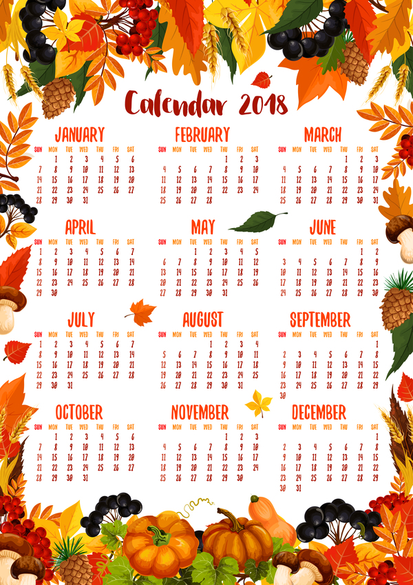 、2018 年秋、カレンダー、スタイル  