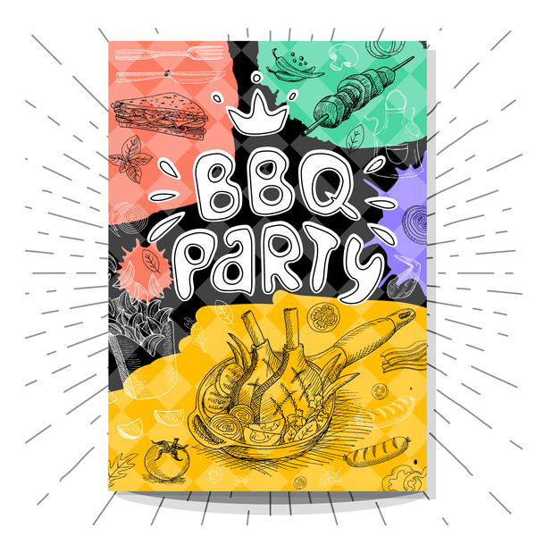 party hand gezeichnet flyer BBO 