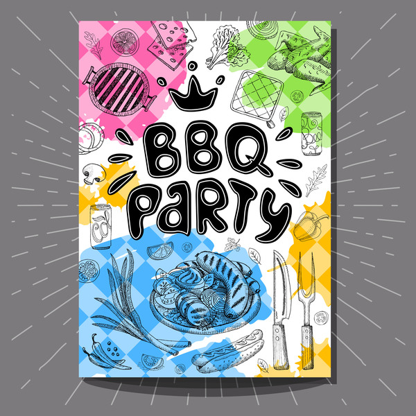 party hand gezeichnet flyer BBO 