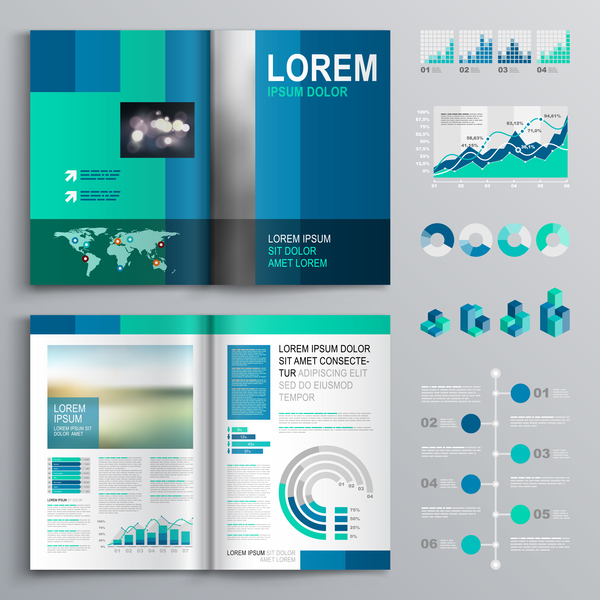 infografica coprire brochure blu 
