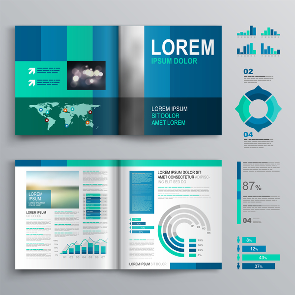 infografica coprire brochure blu 