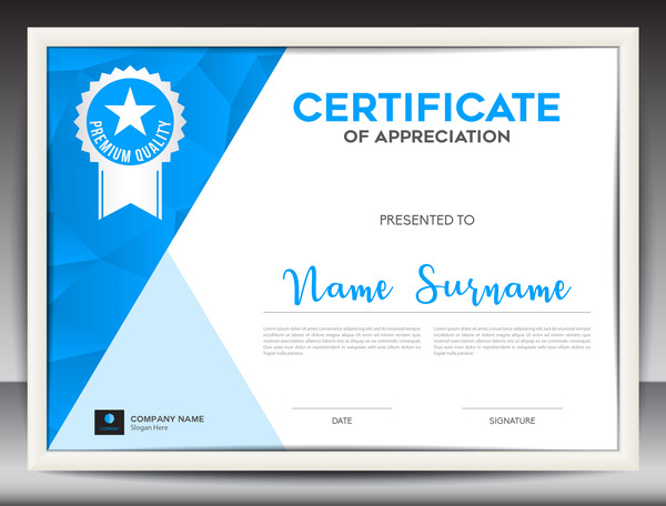layout certificato blu  