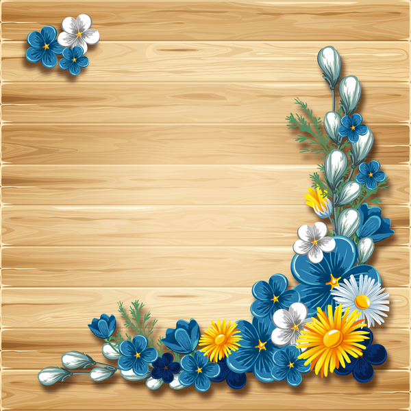fleurs en bois decoration coin bleu 