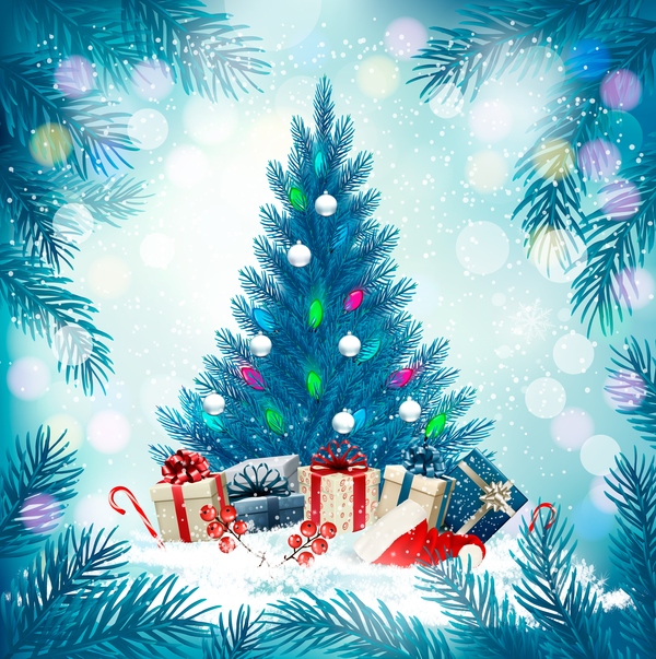 、青い、クリスマス、休日、木 