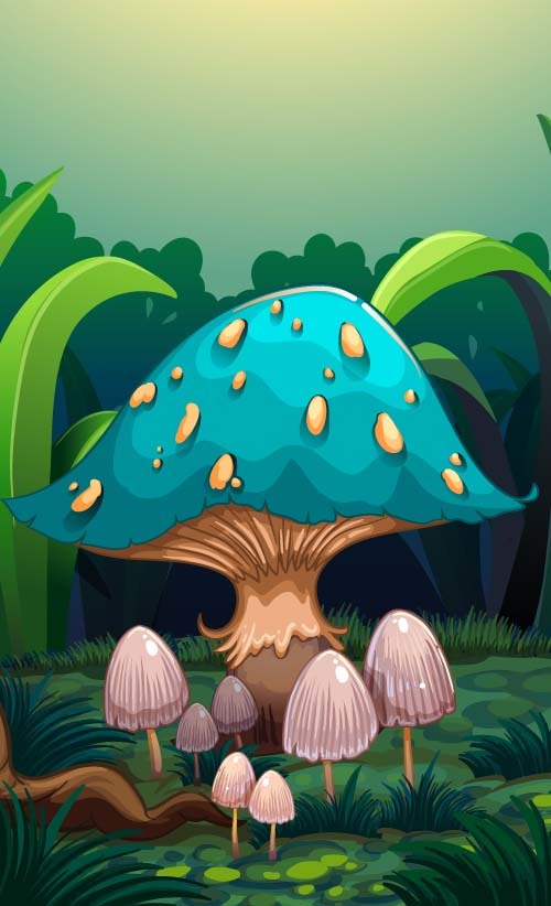 champignons cartoon bleu 