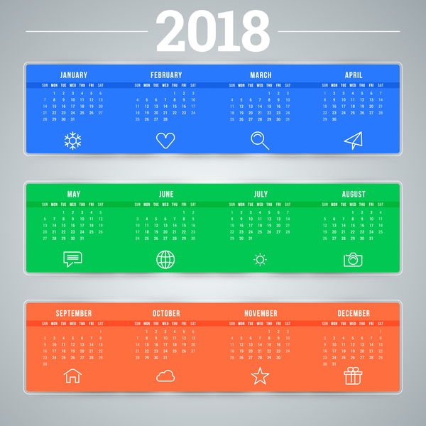 rot Kalender grün blau 2018 
