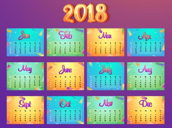 stili cartone animato calendar 2018  