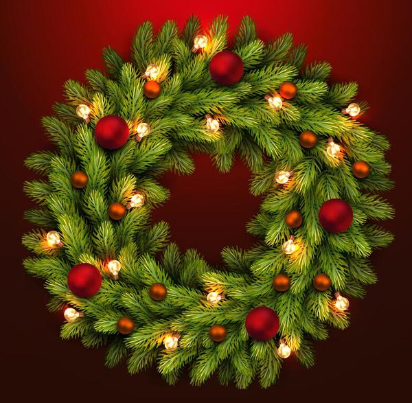、クリスマス、モミの木、赤、花輪 