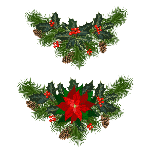 Weihnachten Stechpalme Ornamente Kiefer Äste 
