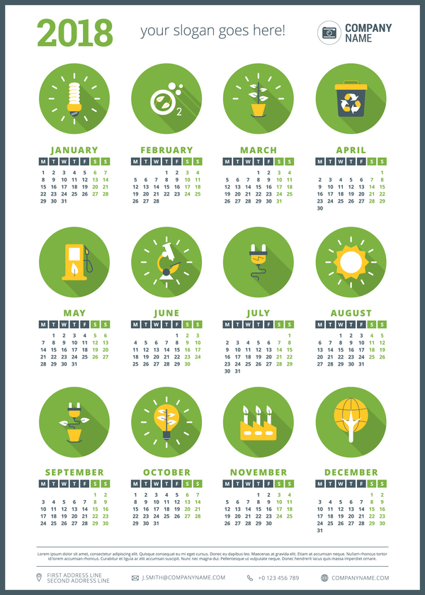 vert société Cercles calendar 2018  